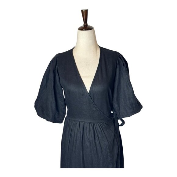 Faithfull The Brand Dress Women 2 Black Linen Edee Wrap Maxi Lagenlook Gothic - Picture 5 of 10